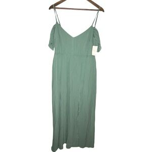 Birdy Grey Devin Chiffon Slit Dress Eucalyptus Green XL Bridesmaid Maxi Gown